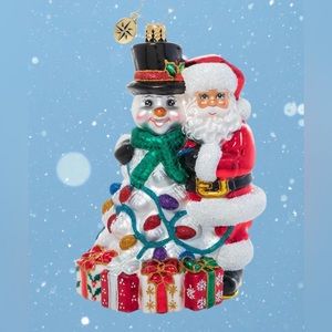 NWT Christopher Radko 5" A Frosty Duo Snowman Santa Christmas Ornament